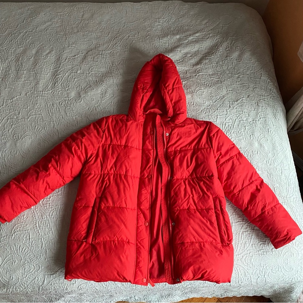 Gap The Upcycled Puffer Oversized Puffer Coat S Tomato Red Orange Coral Jacket